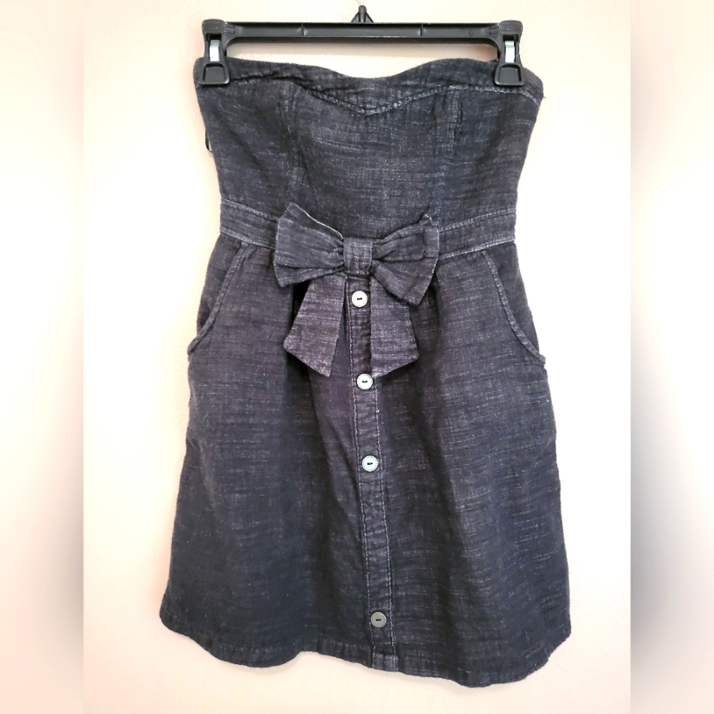 F21 strapless, faux grey denim small dress with bow